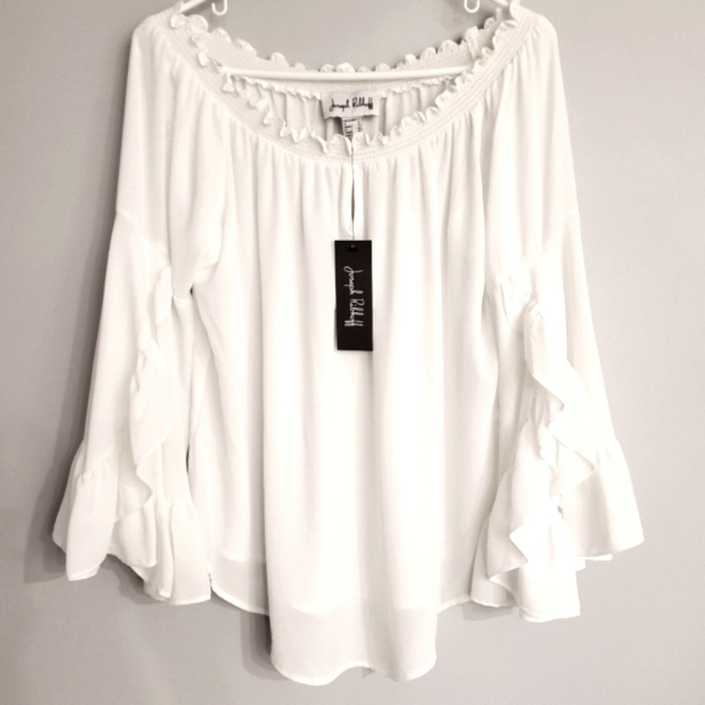 Joseph Ribkoff White Off-shoulder Ruffle Sleeve Top Size 10